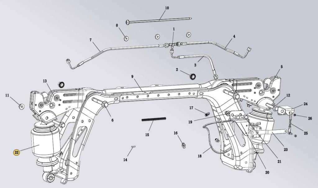 Схема задней подвески кабины SHACMAN X6000. Амотриазтор DZ16251444076
