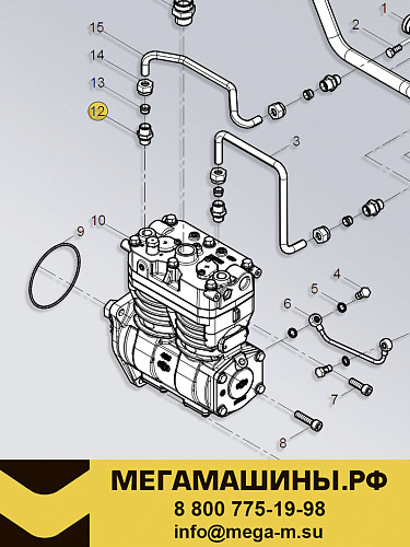 Штуцер (прямой) воздушного компрессора SHACMAN WP12 / WP13 1000879941S /Оригинал